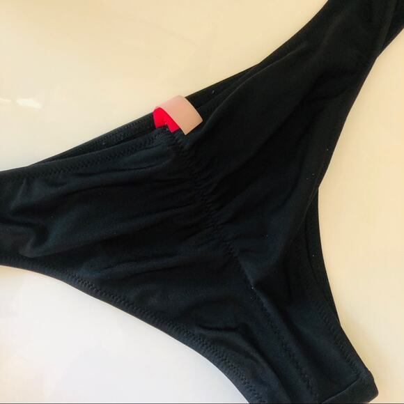 VICTORIAS SECRET Black Fringe Halter Tie Top Bikini Cheeky Bottom Swimsuit S - Picture 5 of 7